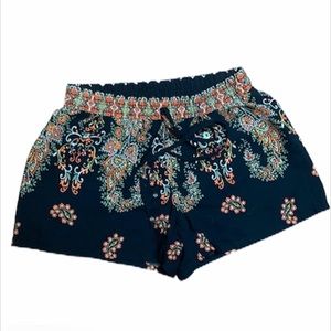 Black paisley print shorts